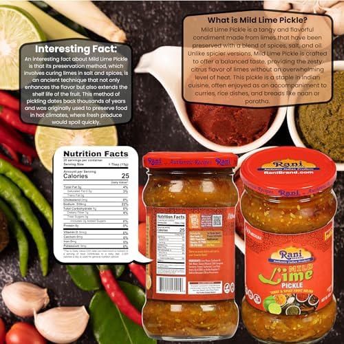Rani Lime Pickle Mild (Achar, Indian Relish) 10.5oz (300g) Glass Jar ~ Vegan | Gluten Free | NON-GMO | No Colors | Popular Indian Condiment, Indian Origin