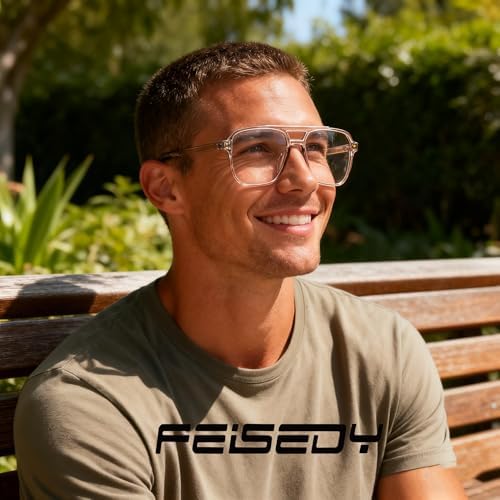 FEISEDY Blue Light Reading Glasses for Woman Men, Fashion Square Pilot Computer Glasses, Anti Eyestrain Glare Readers B0318
