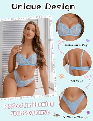 Avidlvoe Lingerie for Women Lace Bra and Panty Sets 2 Pieces Sexy Underwear Underwire Lingerie Set