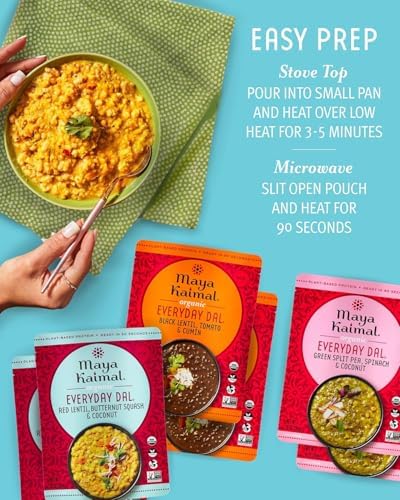 Maya Kaimal Foods - Organic Indian Everyday Dal Variety Pack No. 2 - 10oz 3 flavors, 2 Each - Red Lentil, Black Lentil, & Green Split Pea - Vegan