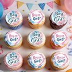 48 Pack Edible Boy or Girl Cupcake Toppers Wafer Paper Gender Reveal Cupcake Picks Baby Shower Cake Decor for Gender Reveal Party Cake Decorations Supplies