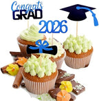 2026 Graduation Cupcake Toppers, 48 PCS Food/Appetizer Picks For Graduation Party Mini Cake Decorations, Diploma, 2026, Grad Cap Set 48 Pieces (02 Blue)