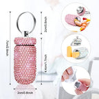 2 Pack Portable Pill Case Bling Rhinestone Pill Container Box Waterproof Medication Holder Organizer Bottle with Keychain for Outdoor Camping Travel Purse Pocket