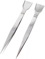 Honbay 2PCS Stainless Steel Handy Tweezer with Scoop Pointed Tips Beading Tweezers Tool Craft Jewelry Tweezers for Seed Beads Diamond Jewelry Making (6.1")
