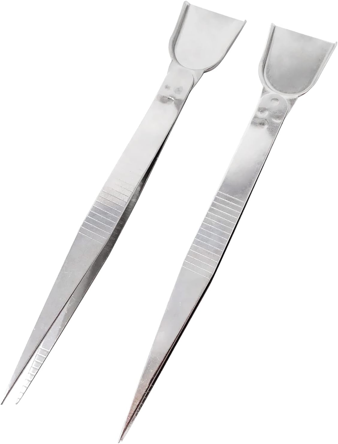 Honbay 2PCS Stainless Steel Handy Tweezer with Scoop Pointed Tips Beading Tweezers Tool Craft Jewelry Tweezers for Seed Beads Diamond Jewelry Making (6.1")