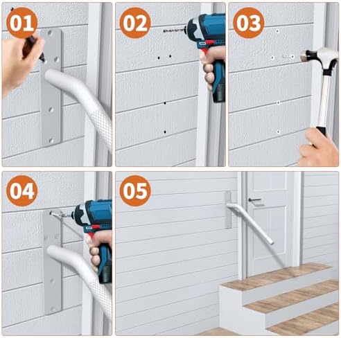 16 Inch White Stair Handrails for 1-3 Steps, Munzong Anti-Slip SUS304 Stainless Steel Hand Rail for Stairs, Knurled Safety Grab Bar for Outdoor Garage Porch Entry Interior Exterior Stairway-1.25” Tube