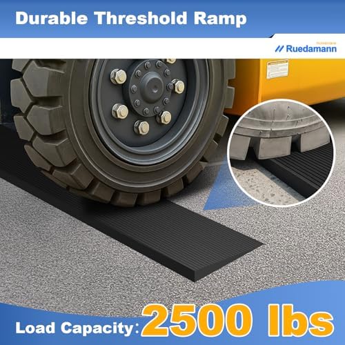 Ruedamann 0.6" Rise Threshold Ramp for Doorways, Sturdy Rubber Threshold Ramp, Non-Slip Power Door Ramps for Wheelchairs is Adjustable and Cuttable for Doorways, Curb, Scooters, Driveways