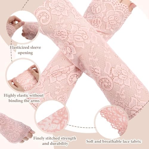 4 Pairs Women Lace Arm Sleeves, Fingerless Bridal Arm Sleeves Stretchy Sunblock Floral Hollow Covers Warmers for Wedding Party Prom Costume Cosplay Party