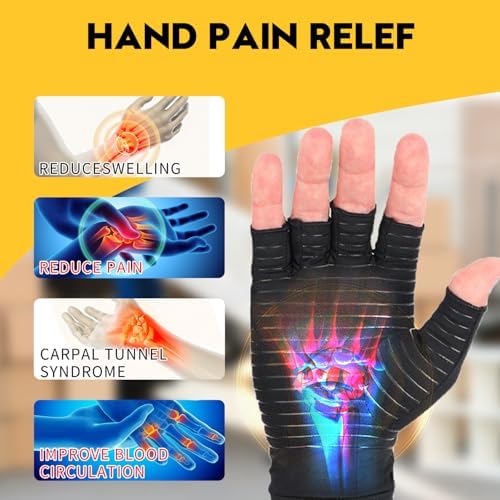 Copper Compression Gloves: Fingerless Arthritis Pain Relief for Carpal Tunnel, Rheumatoid & Tendonitis - Men & Women