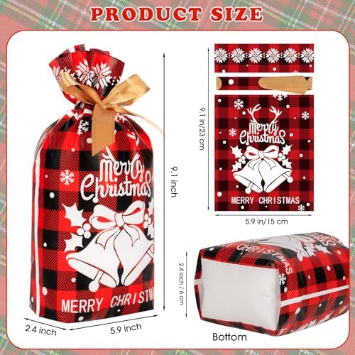 30 Pcs Christmas Treat Bags - Merry Christma Drawstring Gift Bags, Plastic Red Green Plaid Christmass Goodie Candy Goody Snack Bags Bulk for Cookie Gifts Xmas Holiday Christmas Party Favors Supplies