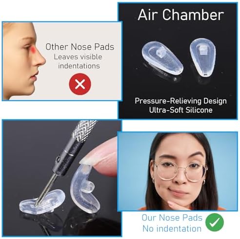 20 Pairs Silicone Eyeglass Nose Pads, Soft Silicone Air Chamber Glasses Nose Pads Replacement Kit, 3 in 1 Mini Screwdriver Glasses Repair Kit with Screws and Cleaning Cloth