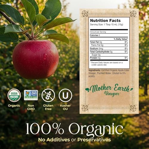 Mother Earth, Organic Apple Cider Vinegar with The Mother, Fresh Pressed Organic Apples, OACV, ACV, Raw, Unpasteurized, Unfiltered (1/16oz Glass Bottle)