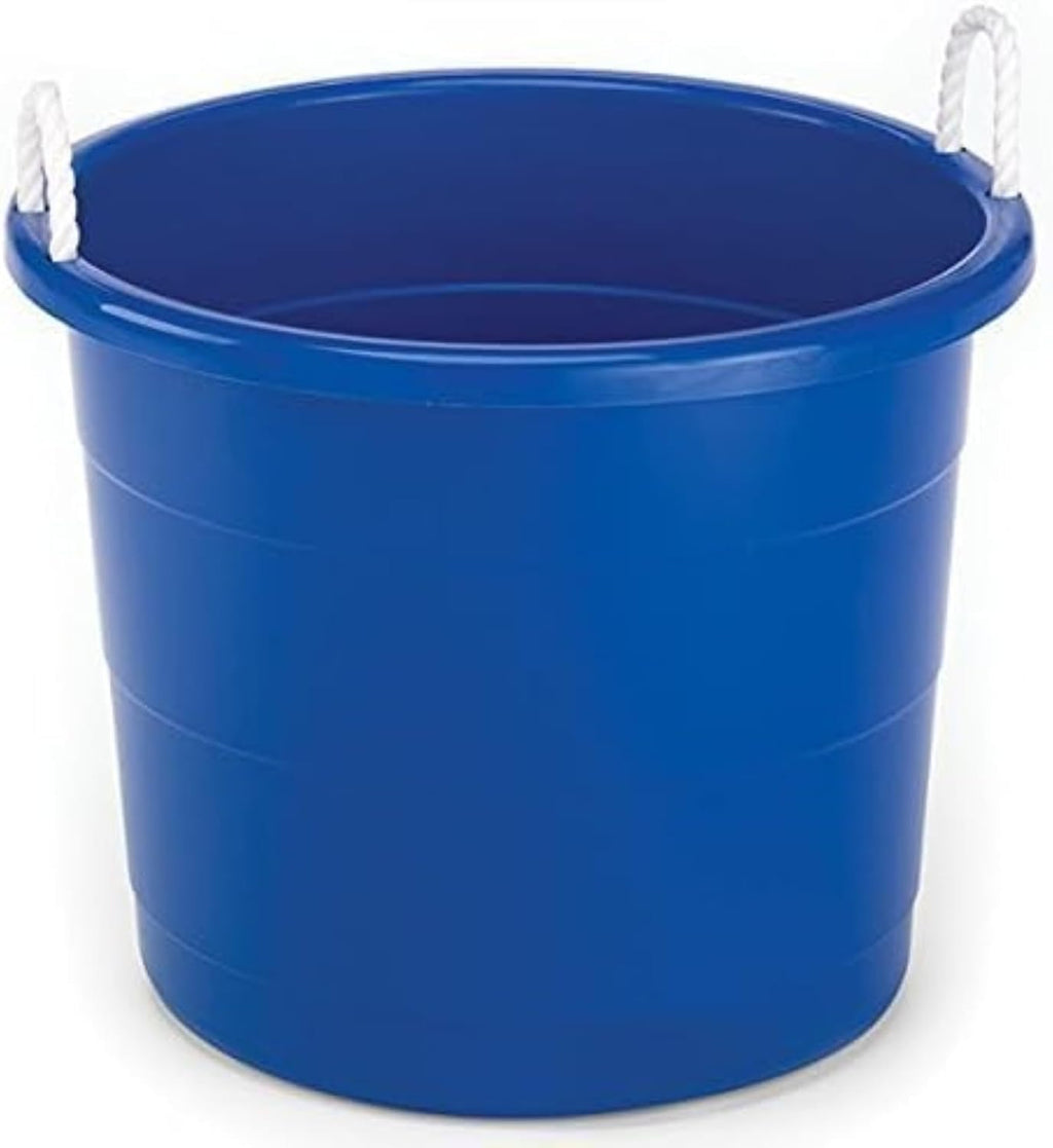 20 Gallon Storage Tub, Round Heavy Duty Plastic Container with Rope Handles, 21.5 x 21.5 x 16.5 inches, Navy Blue