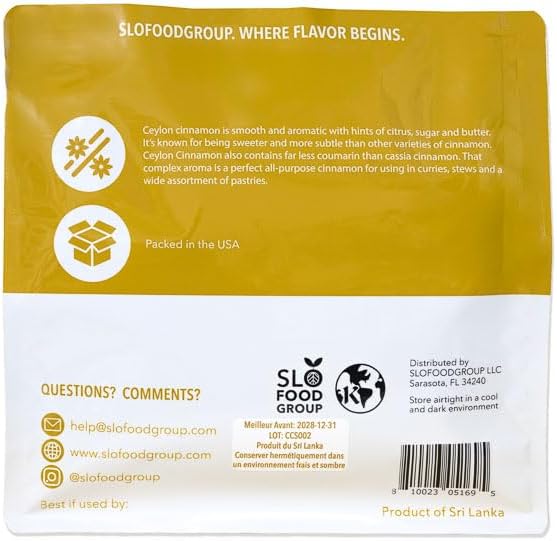 Slofoodgroup -Ceylon Cinnamon Sticks - 1 Lb - Pure Ceylon Cinnamon Quills -5 Inch Cut Cinnamon Spice from Sri Lanka, True Cinnamon - Cinnamomum Verum