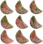 mookaitedecor Set of 5 Moon Shape Healing Crystal Pocket Palm Stones, Polished Reiki Stone for Chakra Balancing, Jewelry Making, Home Decoration, Unakite