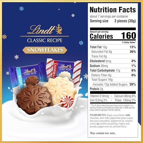 Lindt CLASSIC RECIPE Assorted Chocolate Candy Snowflakes, 7.1 oz. Pouch