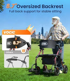 VOCIC Walkers for Seniors Z59, 2 in 1 Walker Wheelchair Combo, 400 LBS Weight Capacity, 10" All Terrain Rollator with Extra Wide Seat & Backrest, Heavy Duty Rollator with Cup Holder
