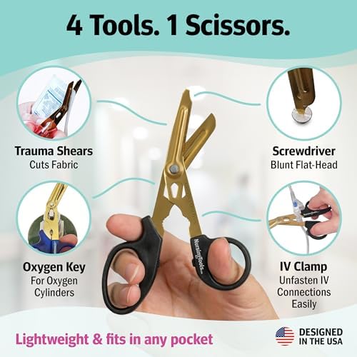 Nursing Tools Hummingbird 4-in-1 Trauma Shears – Compact Medical Scissors for Nurses, Stainless Steel Pocket EMT Shears with Oxygen Key & IV Clamp (Hibiscus Pink)