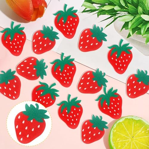 60 PCS Edible Strawberry Cupcake Toppers Wafer Paper Sweet Berry Cupcake Picks Edible Strawberry Cupcake Decorations for Baby Shower Wedding Birthday Party Cake Food Decorations Supplies