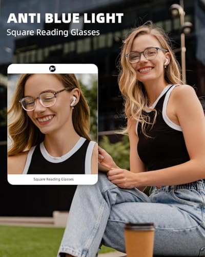 JM Blue Light Reading Glasses for Women with Spring Hinge, Classic Square Reader Glasses Ladies Mix Color 6 Packs +4.0