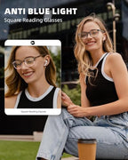 JM Blue Light Reading Glasses for Women with Spring Hinge, Classic Square Reader Glasses Ladies Mix Color 6 Packs +4.0