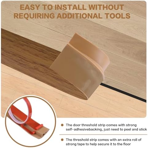 Floor Transition Strip Vinyl Door Threshold Ramp Self Adhesive Carpet Edging Strip Doorway Edge Trim, Overlap Edge Reducer for Laminate Carpet, Floor, Tile (Orange Oak, 1/5" to 2/5", 10Ft)