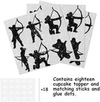 18pcs Black Glitter Silhouette Dessert Cupcake Topper Cheer to Archery Sport Theme Decor Supplies Men Women Happy Birthday Party Decorations