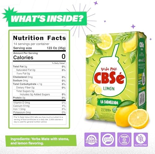 CBSé Yerba Mate Limón – Lemon Flavored Loose Leaf Yerba Mate Tea – Naturally Caffeinated, Gluten-Free 1.1 Lbs -2 Packs