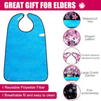 Adult Bibs,3 Packs Cherry Blossom Adult Bibs for Women Eating Washable with Crumb Catcher (Black Pink 3 pack)