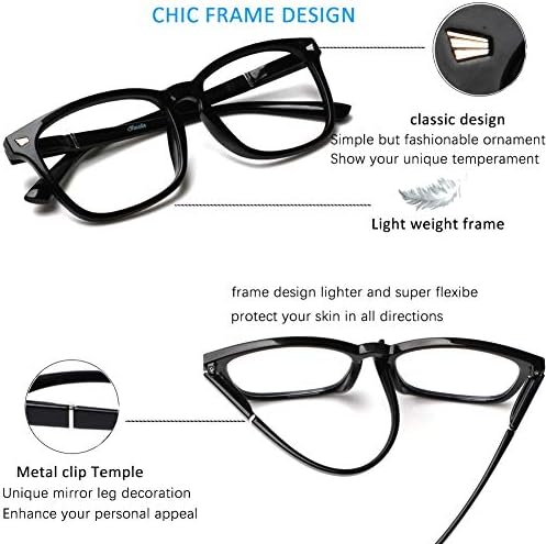 Henotin 4-Pack Blue Light Blocking Reading Glasses Women Men,Spring Hinge Computer Readers,Anti UV Ray Square Nerd Eyeglasses (Mixed Color, 2.50, Diopters)