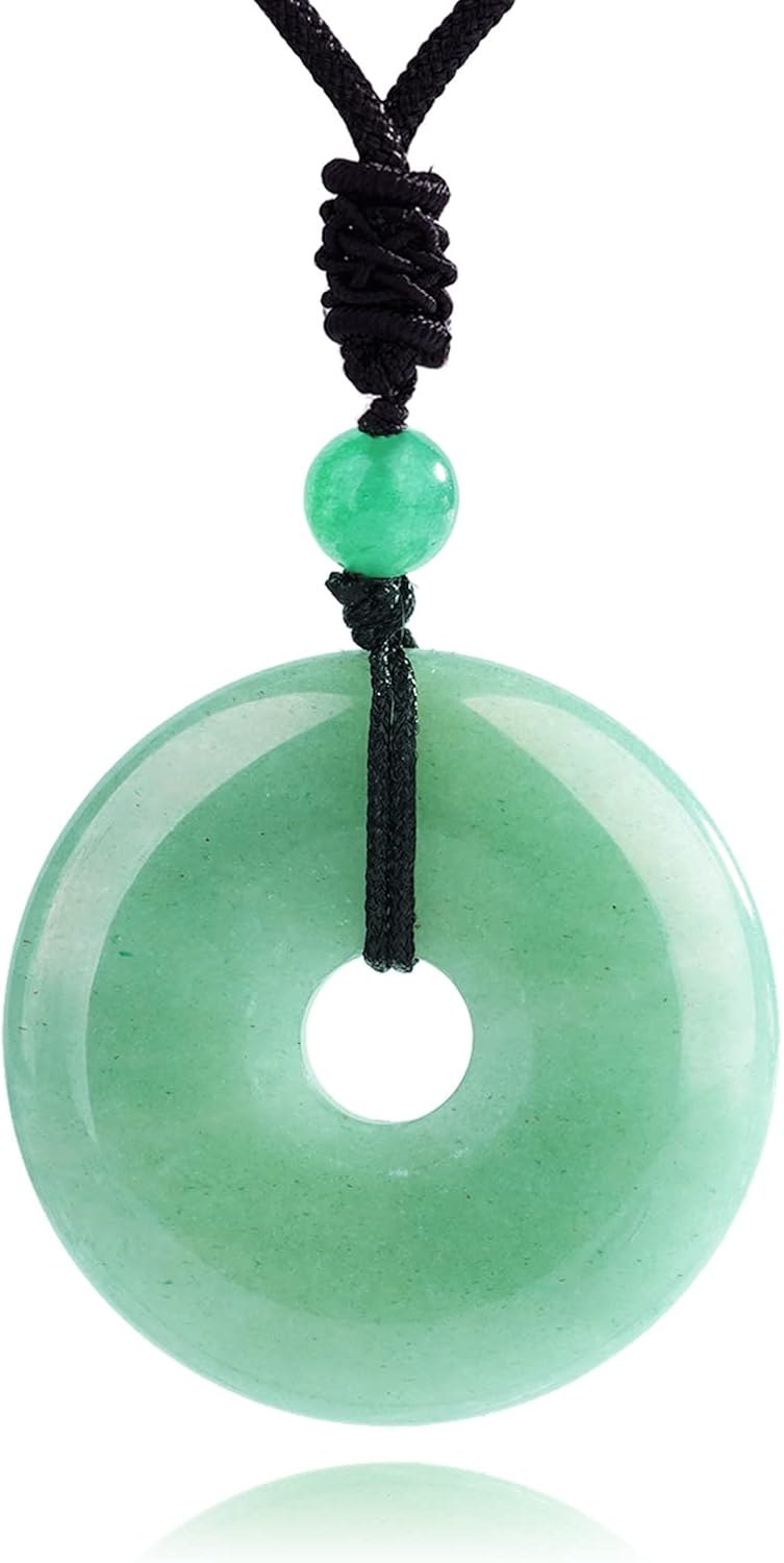 Donut Pendant Necklace Crystal and Healing Stone Reiki Coin Black Obsidian Stone Pendant Necklace Natural Gemstone Jewelry Adjustable Crystal Necklace for Women Men Valentines Day Gift for Her Him