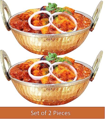 Heavy-Duty Premium Stainless Steel Karahi with Copper Bottom, Multipurpose Indian Serveware, Set of 2 Kadhai, 5 Inches