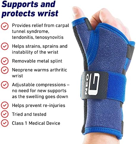 Neo-G Wrist and Thumb Brace, Stabilized - Spica Support For Carpal Tunnel Syndrome, Arthritis, Tendonitis, Joint Pain - Adjustable Compression - Class 1 Medical Device - Left