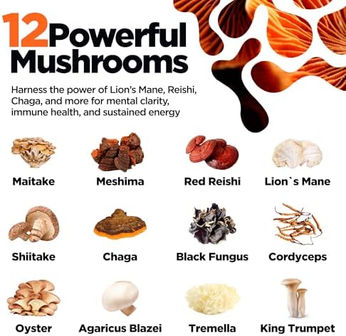 KIKI Green 12 Mushroom Powder 4 oz - Lion's Mane, Cordyceps, Chaga, Reishi, Shiitake, Maitake & More - Vegan, Fruiting Body Mushroom Supplement Powder for Focus, Energy, Immunity