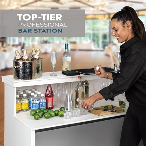 GoBar Elite Portable Bar Table for Events - Foldable Commercial Grade Wood - Pop up Mobile Bartending Station - White or Black