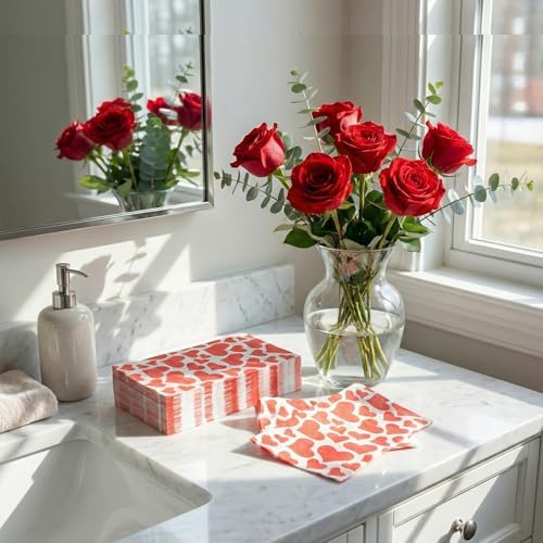 50 Pcs Valentine Disposable Paper Decorative Guest Napkins，Disposable Hand Towels for Bathroom, 2 Ply Love Hearts Hand Towel for Party Lunch Dinner Kitchen Bathroom (Valentine's)