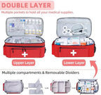 ALSLEA First Aid Bag Empty Large 2 Layer Medical Bag with Shoulder Strap 16”x 9½” x 7” Medicine Organizer Box Travel First Aid kit Emergency Supplies Storage Bag for Car, Home, Office, Outdoor (Red)