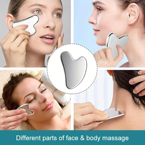 2Pcs Gua Sha Facial Tools Guasha for Face - Stainless Steel Gua Sha Tool - Massager Tool for Jawline & Chin,Fascia Massage Tool, Lymphatic Drainage Massager a