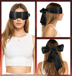 2Pcs Silk Blindfolds for Sleeping, Soft Satin Eye Mask for Sleep Comfortable Blackout Blindfold for Sleep Meditation, Adjustable Eye Cover for Night Travel Meditation, Pure Black