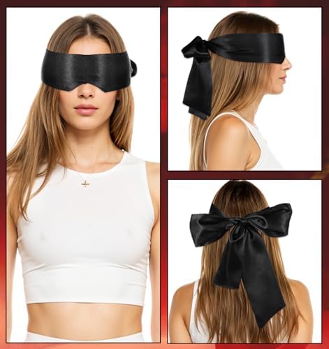 2Pcs Silk Blindfolds for Sleeping, Soft Satin Eye Mask for Sleep Comfortable Blackout Blindfold for Sleep Meditation, Adjustable Eye Cover for Night Travel Meditation, Pure Black