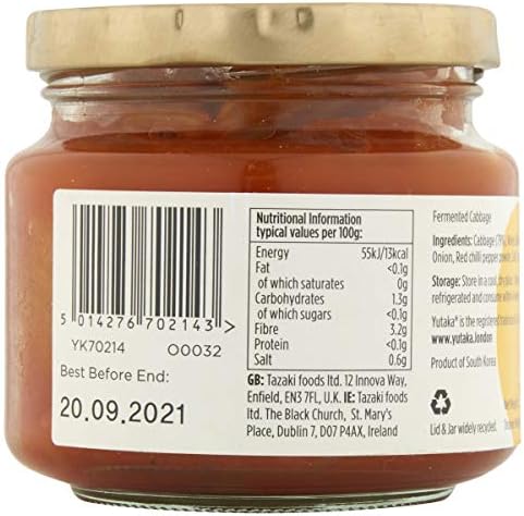 Yutaka 100% Natural Authentic Traditional National Korean Kimchi Pickled Fermented Cabbage in Jar 215 g