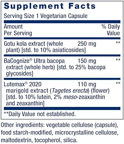 Life Extension Quick Brain Nootropic, Fast Thinking, Learning, Concentration, Lutein, zeaxanthin, gotu kola, bacopa, Gluten Free, Non-GMO, Vegetarian, 1 Daily, 30 Capsules