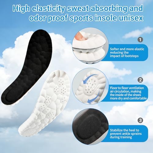 2026 New Steppers Insoles for Men & Women - 4D Cloud Comfort Memory Foam | Super Soft Shock Absorption, Anti-Fatigue & Breathable Design | Replacement Inserts for Work, Running (Black, Men's 8.5-9)