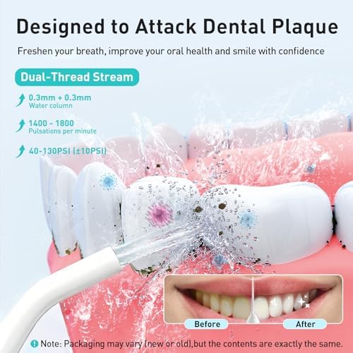 COSLUS Water Dental Flosser Teeth Pick C20(F5020E): Portable Cordless Oral Irrigator 300ML Rechargeable Travel Irrigation Cleaner IPX7 Waterproof Electric Flossing Machine for Teeth Cleaning, White