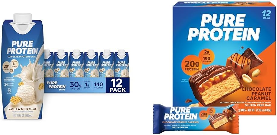 Pure Protein Vanilla Protein Shake, 30g Complete Protein, Vitamins A, C, D, and E plus Zinc & Bars, High Protein, Nutritious Snacks to Support Energy, Low Sugar, Gluten Free