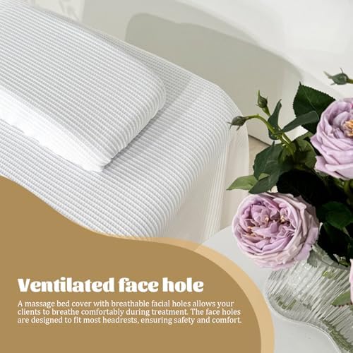 Massage Bed Sheet, Breathable Massage Table Skirt with Face Hole, Washable Reusable Beauty Bed Cover, Spa Cover for Salon Table, Beige