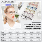 OCCI CHIARI Blue Blocking Reading Glasses Women Computer Readers 0 1.0 1.25 1.5 1.75 2.0 2.25 2.5 2.75 3.0 3.5 4.0 5.0 6.0 (Black, 2.25)