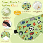 Kids Silk Sleep Mask – 100% Mulberry Silk Eye Cover, Kid Eye Mask with Adjustable Strap, Soft & Breathable Blackout Sleeping Mask for Boys and Girls Ages 5-15 (Soccer Ball Print)