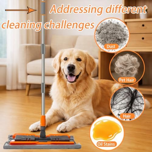 57-inch Microfiber Flat Mop with Stainless Steel Telescopic Handle and 4 Washable Mop Pads for Wet and Dry Cleaning of Hardwood, Tile, Laminate, and Vinyl Floors Scratch-Resistant Professional Mops