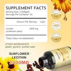 Sunflower Lecithin 2400mg 90 Softgels Rich in Phosphatidyl Choline, Non-GMO, Soy Free, Gluten Free Supplement Nervous System Support